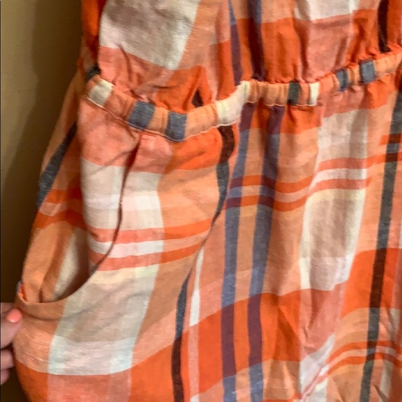 Old navy Linen Orange/Blue Dress with Pockets - Picture 3 of 7
